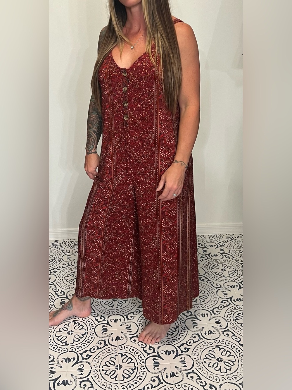 Rust Red Boho Wide-Leg Jumpsuit